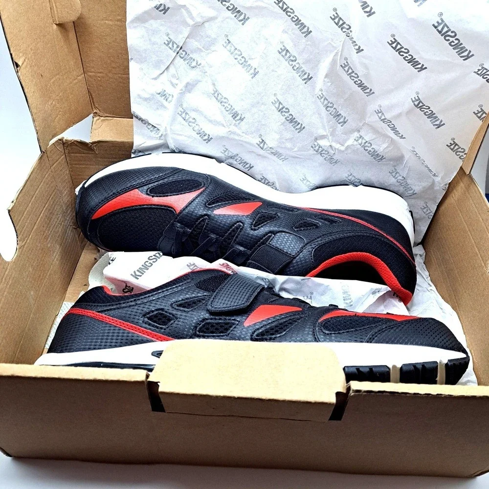 KingSize Athletic Sneakers NEW Mens Wide 11.5 EW Black Red Hook Loop